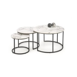Conjunto de 3 Mesas de Centro COMORO branco/preto