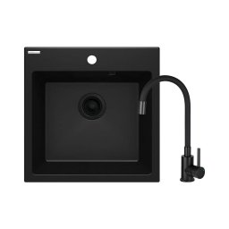 Deante ZQJNN103 - Lava-loiça de cozinha EVORA 50x50 cm + torneira de lava-loiça granito/preto