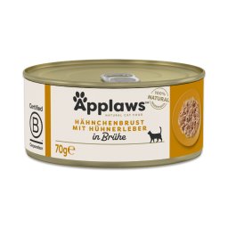 6x70g peito frango e fígado Applaws comida húmida para gatos