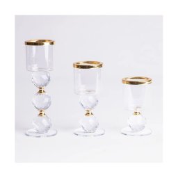 Conjunto de 3 castiçais dourados/transparentes