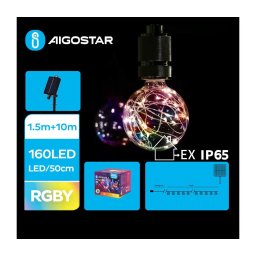 Aigostar - Guirlanda solar LED 20xLED/8 funções 11,5m IP65 multicolorido