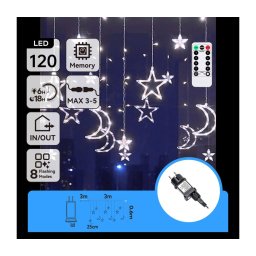 Aigostar - Cordão de luzes LED para exterior 120xLED/6W/230V/8 modos 3x0,6m IP44 branco frioDO