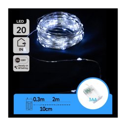 Aigostar - Guirlanda LED 20 LEDs/3xAA, 2,3 m, branco frio