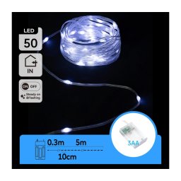 Aigostar - Cordão de luzes LED 50xLED/3xAA 5,3m branco frio