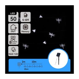 Aigostar - Guirlanda decorativa solar LED 50xLED/8 funções 10m 800mAh IP65 branco frio