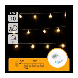 Aigostar - Guirlanda LED 10xLED/3xAA 1,5 m, branco quente, flocos de neve