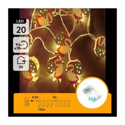 Aigostar - Guirlanda de LED, 20 LEDs, 3xAA, 3 m, branco quente, Pai Natal