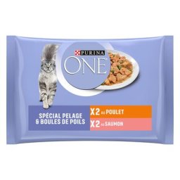 4x85g Coat and hairball Frango e salmão PURINA ONE gatos