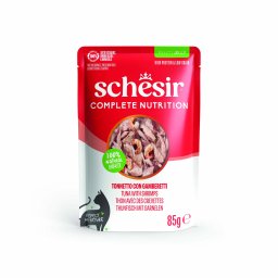 24x85g Complete Nutrition Filete geleia atum camarões Schesir para gatos