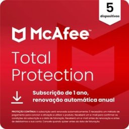 McAfee Total Protection (Windows, macOS, Android, iOS, ChromeOS) - 5 Dispositivos - Subscrição de 1 ano (Cartão de Chave de Produto ou Transferência Digital)