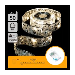 Aigostar - Guirlanda LED, 50 LEDs, 3x AA, 5 m, branco quente, prateada
