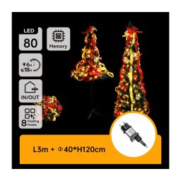 Aigostar - Árvore de Natal LED para exteriores 80 LEDs/230V 1,2 m IP44 vermelho/dourado, branco quente
