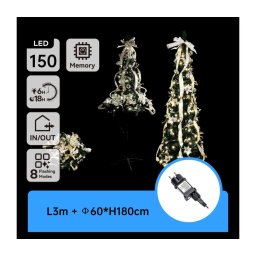 Aigostar - Árvore de Natal LED para exterior 150xLED/230V 1,8m IP44 branco/dourado, branco frio