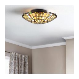 Quoizel QZ-REED-F-VB - Luminária de teto estilo Tiffany REED - 2 soquetes E27, 60 W cada, 230 V, diâmetro 42 cm