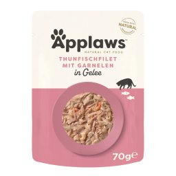 16x70g Cat Pouch gelatina atum camarões Applaws para gatos