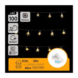 Aigostar - Guirlanda de Luzes LED de Natal para Exterior, 100 LEDs, 8 modos, 3xAA, 10 m, IP44, branco quente, estrelas