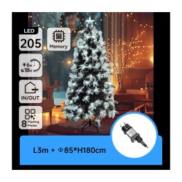 Aigostar - Árvore de Natal LED 205 LEDs/6W/230V/8 funções, 180 cm, IP44, branco frio