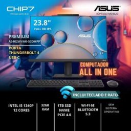 Computador All In One ASUS - Intel I5 1340P / 32GB RAM / 1TB SSD / 23.8" Full HD / S/SO - Premium A5402WVAK-53DHPP1