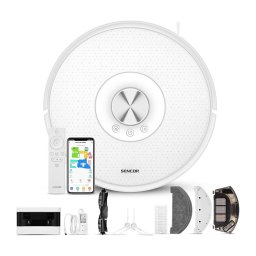 Sencor - Aspirador robô 2 em 1 (aspiração + mopa) 50W/5000 mAh Wi-Fi branco + controlo remoto
