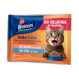 24x85g Daily Delice salmão atum geleia Brekkies comida para gatos