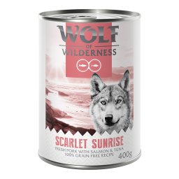 6x400g porco, salmão e atum Adult Red Meat Wolf of Wilderness latas cães