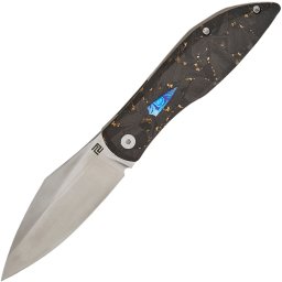 Faca Artisan Weyden Gold Flake Carbon Fiber and Gray Milled Titanium, (Sand Polished) S90V 1859G-GCF