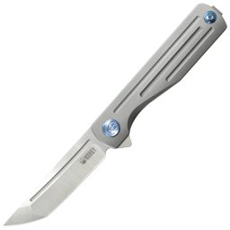 KUBEY Musō Belt Satin Lâmina M390 Cinza 6AL4V Titanium Framelock KB244A