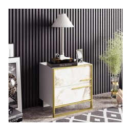 Mesa de cabeceira POLKA 51,8x50 cm dourada/branca