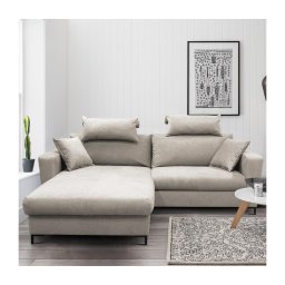 Sofá‑cama de canto em L HORTA, com espaço de arrumação, lado esquerdo, cinzento