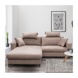 Sofá-cama de canto em L HORTA, com espaço de arrumação, lado esquerdo, rosa