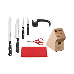 Wüsthof - Conjunto de facas de cozinha GOURMET em bloco com afiador e tábua, 8 peças