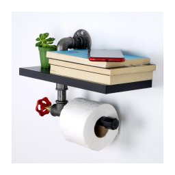 Suporte para papel higiénico com prateleira BORU preta