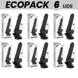 ECOPACK 6 UNIT - BASECOCK VIBRADOR REALISTA CONTROLE REMOTO PRETO COM TESTÍCULOS 19.5 CM -O- 4 CM