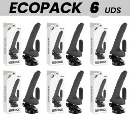 ECOPACK 6 UNIT - BASECOCK VIBRADOR REALÍSTICO DE CONTROLE REMOTO PRETO COM TESTÍCULOS 20 CM -O- 4 CM
