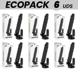 ECOPACK 6 UNIT - BASECOCK CONTROLE REMOTO VIBRADOR REALÍSTICO PRETO 21 CM -O- 4 CM