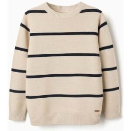 ZIPPY Camisola de malha de algodão às riscas para menino, bege/azul-escuro Beige 8-9 Years