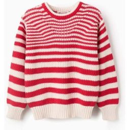 ZIPPY Camisola de Malha às Riscas em Algodão para Menina, Bege/Vermelho Beige 5-6 Years