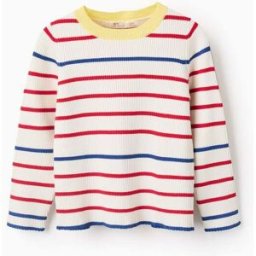 ZIPPY Camisola Canelada às Riscas para Menina, Bege/Vermelho/Azul Beige 5-6 Years