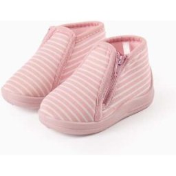 ZIPPY Pantufas às Riscas com Fecho de Correr para Bebé Menina, Rosa Rosa 24
