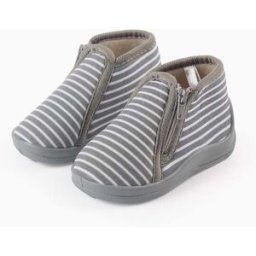ZIPPY Pantufas às Riscas com Fecho de Correr para Bebé Menino, Cinza Cinzento 20