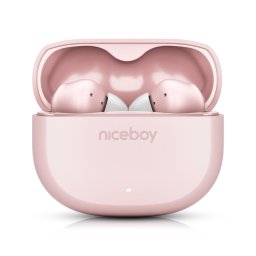 Niceboy Pins 4 - Auscultadores sem fios com ANC, estojo 400 mAh + 2x 50 mAh, IPX4, cor-de-rosa