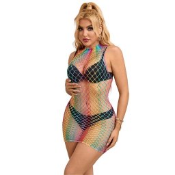 952433 VESTIDO DE REDE SEM MANGAS COM GOLA ALTA