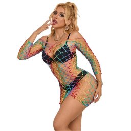 952426 VESTIDO DE REDE MANGA LONGA ARCO-ÍRIS TAMANHO ÚNICO