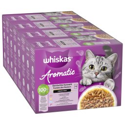48x85g Mistura em molho 1+ Aromatic Selection Whiskas comida húmida gatos