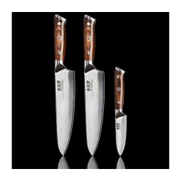 Conjunto Gudaro – 2x faca de chef em aço damasco FENG 8" + 1x faca de cozinha em aço damasco FENG 3,5"