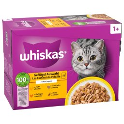 24x85g Seleção de aves em gelatina Whiskas 1+ saquetas gatos