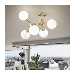 Ideal Lux - Lustre de teto de montagem rasante NODI 5xE14/28W/230V 50x55 cm latão/branco