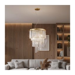 Ideal Lux - Candeeiro suspenso de cristal CARLTON 12xE14/40W/230V diâmetro 50 cm dourado