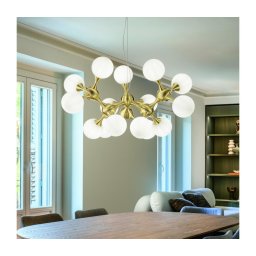Ideal Lux - Lustre suspenso em cabo NODI 15xE14/28W/230V Ø 105 cm latão/branco