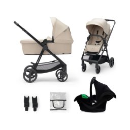 KINDERKRAFT - Carrinho de bebé combinado 3em1 NEWLY Sand bege + assento de automóvel MINK PRO